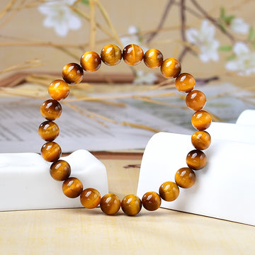 Natural Yellow Tiger’s Eye Round Bead Bracelet (Wood - transformed Stone)