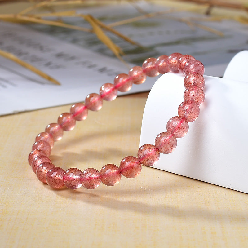 Natural Pigeon Blood Red Strawberry Crystal Beaded Bracelet - High - Quality, Clean Crystal with No Impurities