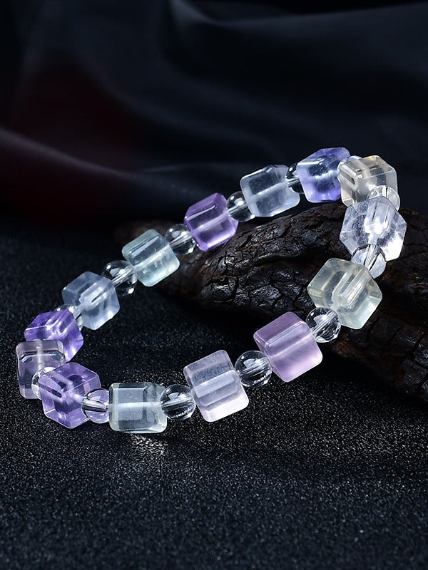 Natural Fluorite Cube Bead Bracelet