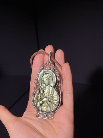Copper Wire Wrapped Labradorite Carved Pendant – Handmade Artisan Talisman