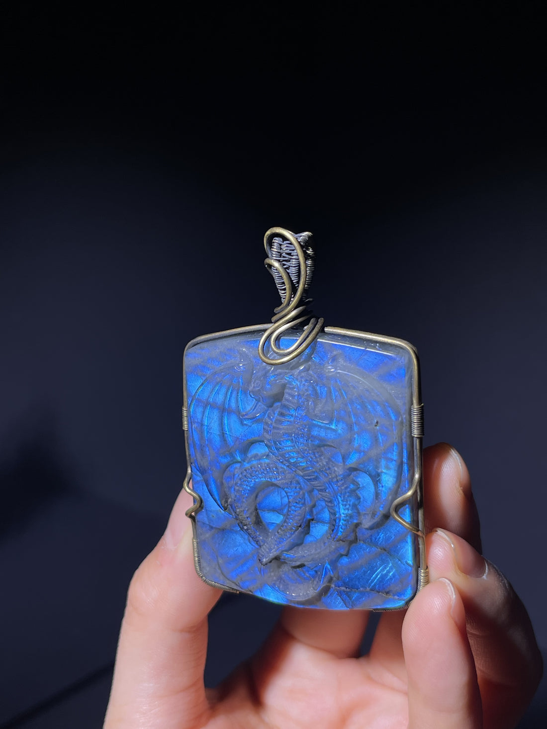 Artisan Copper Wire Wrapped Labradorite Sculpture Pendant – Spiritual Amulet