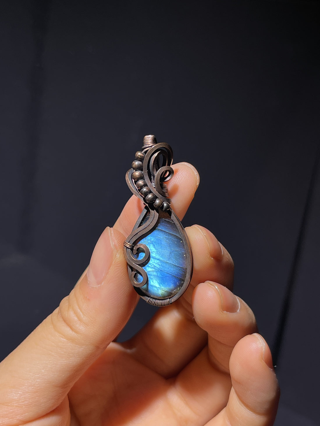Handmade Copper Wrapped Labradorite Pendant - Natural Flash Crystal, Boho Vintage Style, One-of-a-Kind