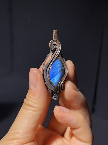 Handmade Copper Wrapped Labradorite Pendant - Natural Flash Crystal, Boho Vintage Style, One-of-a-Kind