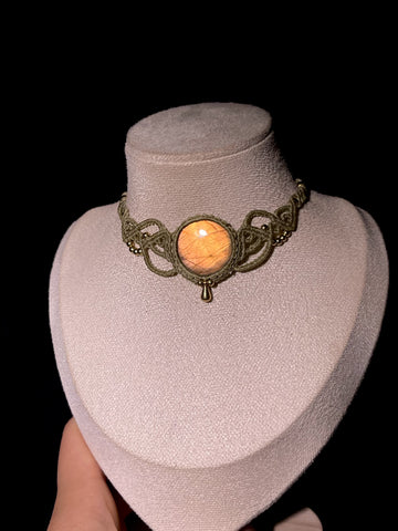 Natural Labradorite Hand-Woven Macrame Necklace, Boho Adjustable Choker