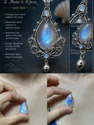 Copper‑Wire‑Wrapped  Labradorite Pendant & S925 Silver-Wire Moonstone