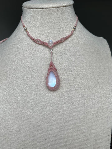 Moonstone Macramé Baby Pink Choker